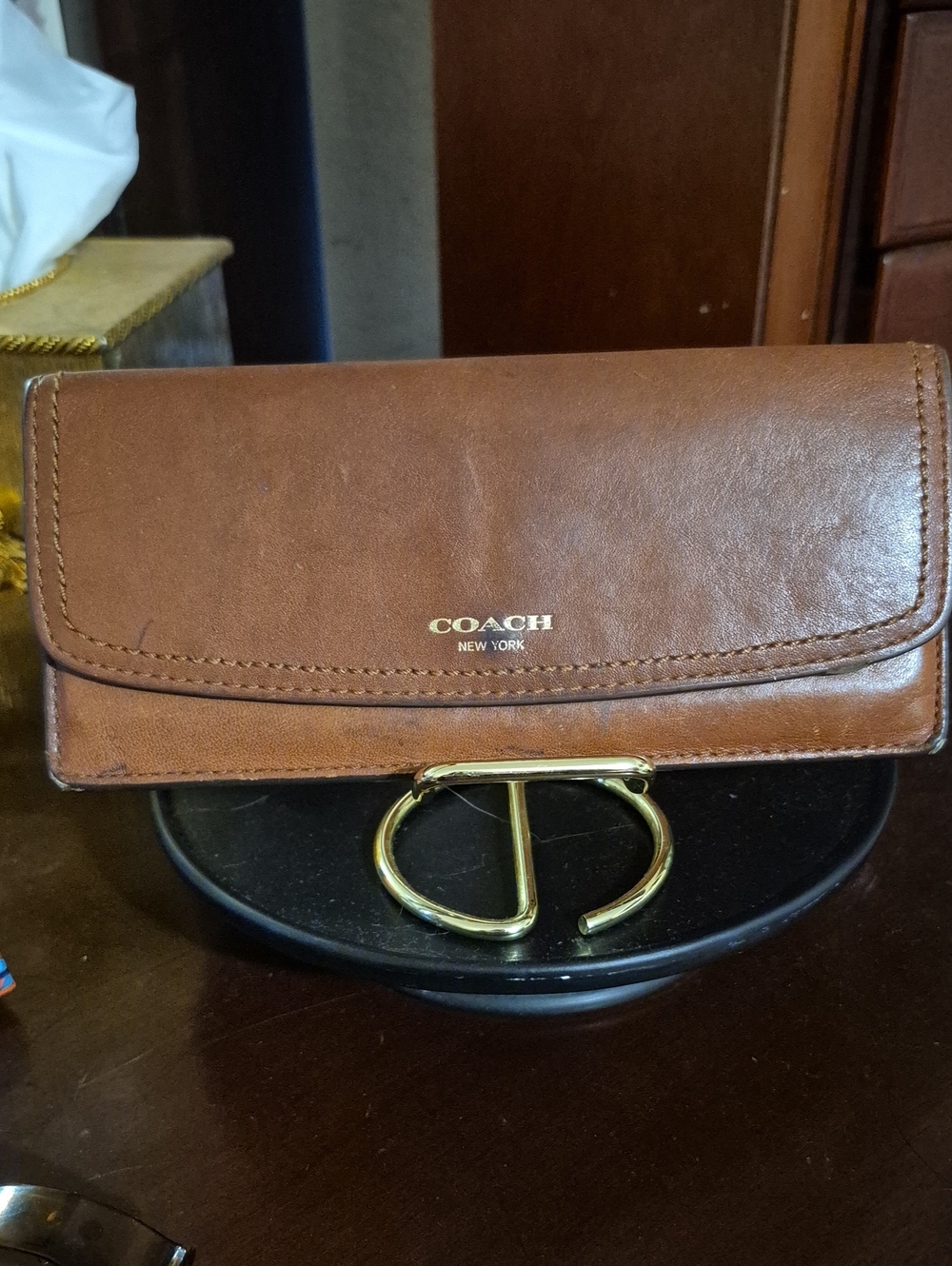 Vintage COACH Brown Leather Wallet with Gold-Tone Logo